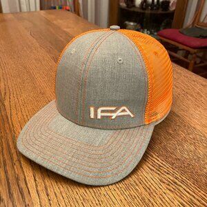 Men's IFA Gray/Orange Snapback Mesh Back Trucker Hat Cap